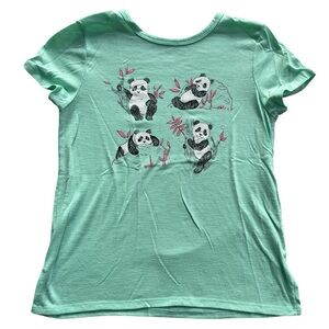 Mudd Girls' Mint Green Panda Graphic Tee, Size Youth L (10/12)